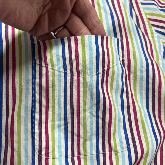 Alan Flusser Mens XL Striped Button Down Shirt Multicolor Cotton Long Sleeve - Picture 7 of 11